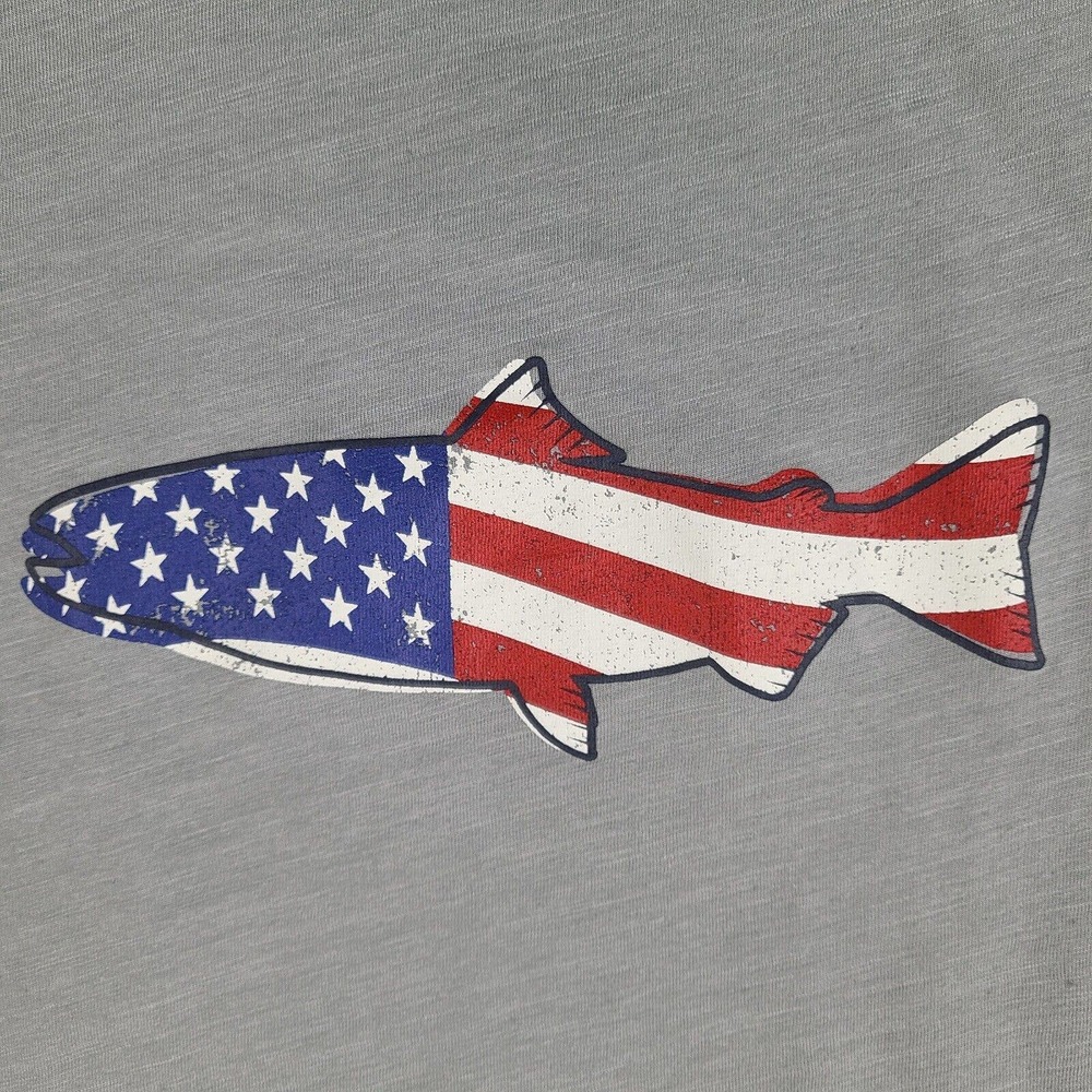 Field & Stream T-Shirt Men's Medium Gray Fish American‎ Flag USA Short Sleeve - Picture 3 of 12